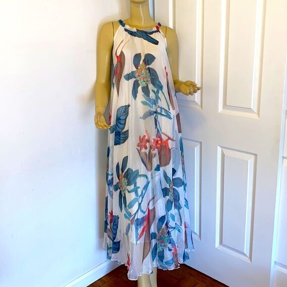 Chic Wish Tropical Pattern Flowing Halter Neck party Dres - Picture 1 of 6